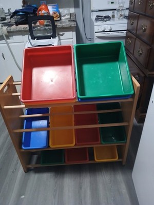 Honey-Can-Do kids Storage Organizer multi color bins with sturdy wooden shelf
