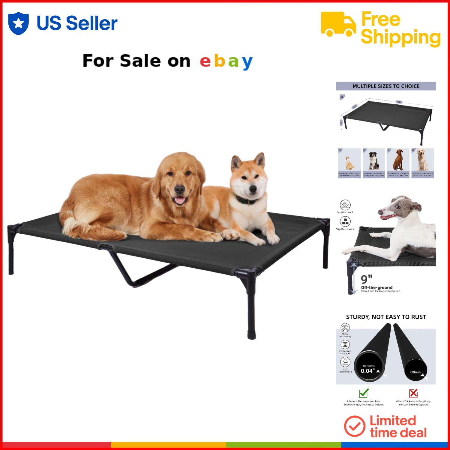 Waterproof Elevated Cooling Dog Bed with Washable Mesh Large Raised Cot  