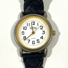Vintage Guess Womens Watch 1989 Hong Kong Quartz Black Leather Band New Battery