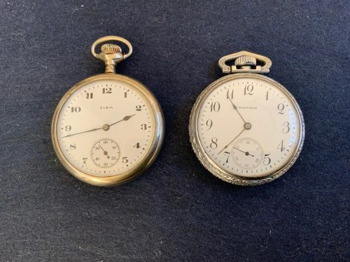 Antique Estate lot of 2 16s 15j ELGIN  & 17j WALTHAM POCKET WATCHES Both RUN