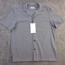 New Ike Behar Shirt Small Short Sleeve Camp Blue Zig Zag Striped Stretch 