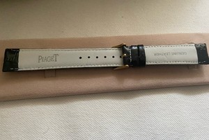 PIAGET 20mm x 18mm Black Leather Watch Band With Gold Plated Buckle Pre-ownedNOS
