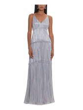 XSCAPE Womens Silver Lined Spaghetti Strap Full-Length Formal Gown Dress 2