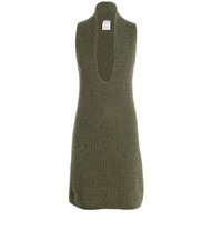 Chanel Ribbed Sleeveless Dress Womens 8 Green Cashmere