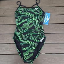 TYR The Finals Youth MAIZE Swimsuit Swan Back 1-Piece Green Girls- Sz 24 New