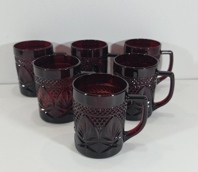 Ruby Red Mugs Set of 6 Luminarc Cristal D'arques France Cup Coffee Tea 4'' Tall