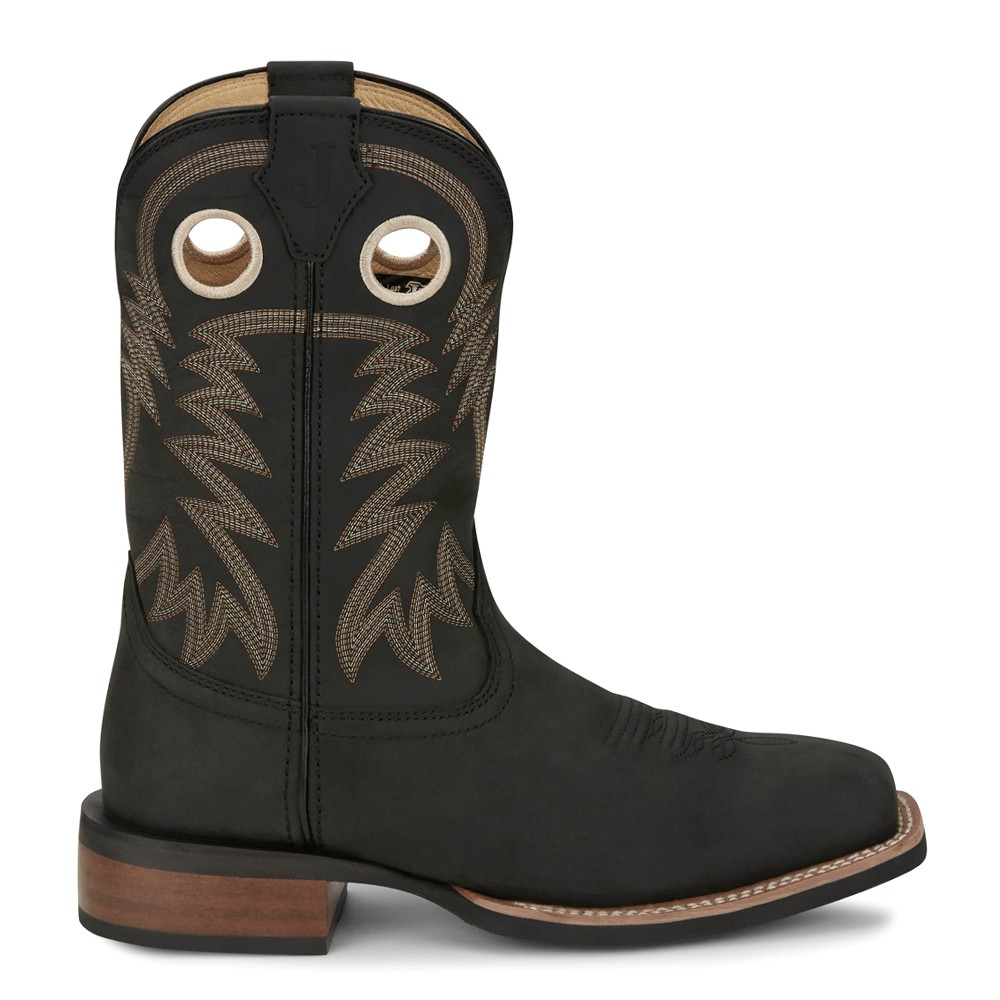 Justin Boots Show Stopper 11 Inch Square Toe Mens Black Cowboy Boots FN7