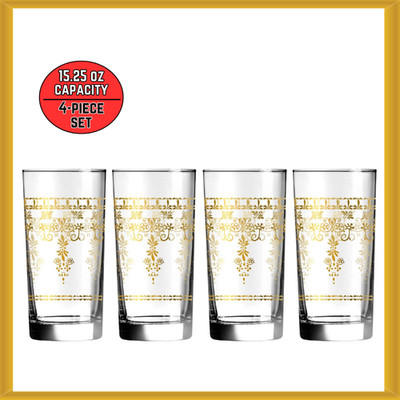 Luminarc 15.25 Ounce Clear Glass with Marrakech Real Gold Real Gold, Set of 4