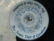 Louisville Stoneware Twelve Days of Christmas Blue Trim Gray Round Platter 