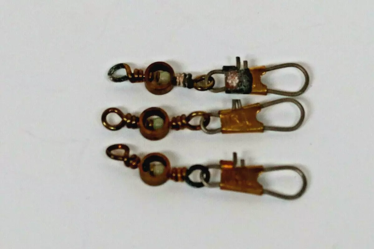 Lot of 3 Vintage Early Antique Fishing Lure Brass Swivels Herter's Length 1  1/8