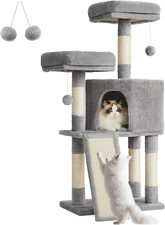 Stylish 45.3-Inch Cat Tower with Scratching Post  Cozy Cave - Light Gray