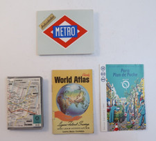 Lot of Vintage Travel Paperwork Maps World Atlas Paris Poche Metro Small Booklet
