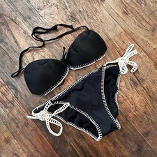 Victoria Secret Swim Black  Crochet Heart Padded Bikini