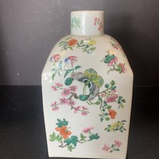 Antique 19th C. Chinese Famille Rose Porcelain Square Tea Canister Qing Dynasty