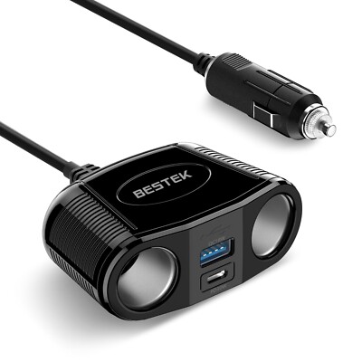 BESTEK 150W Cigarette Lighter Splitter Adapter with  Dual 12v Splitter QC3.0 USB