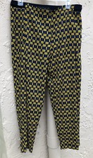 NEW ZARA Navy Blue with Yellow contrasting print crop trousers pants M  972