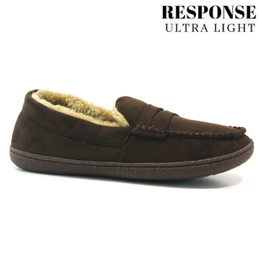 MENS FUR LINED SLIPPERS WARM LUXURY MOCCASIN LOAFERS WINTER SLIP ON