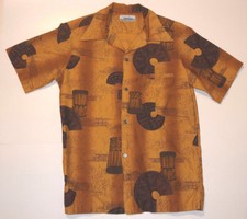 VINTAGE 1960s PENNEYS HAWAII SHORT SLEEVE SHIRT POLYNESIAN GRAPHICS POCKET S