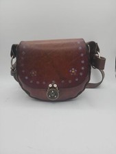 1970 s Handmade Tooled Medium Saddle Leather Handbag purse 30 Strap Crossbody
