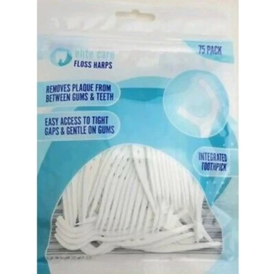 ELITE CARE 75 PK Floss Harps Tooth Picks Floss Sticks Premium Polymer Threads