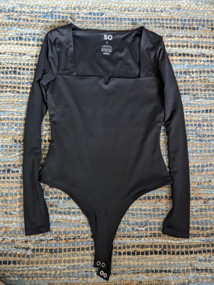 NWOT SO Women's Body Suit Long Sleeve SZ M Square Neck Pop Over Snap Bottom