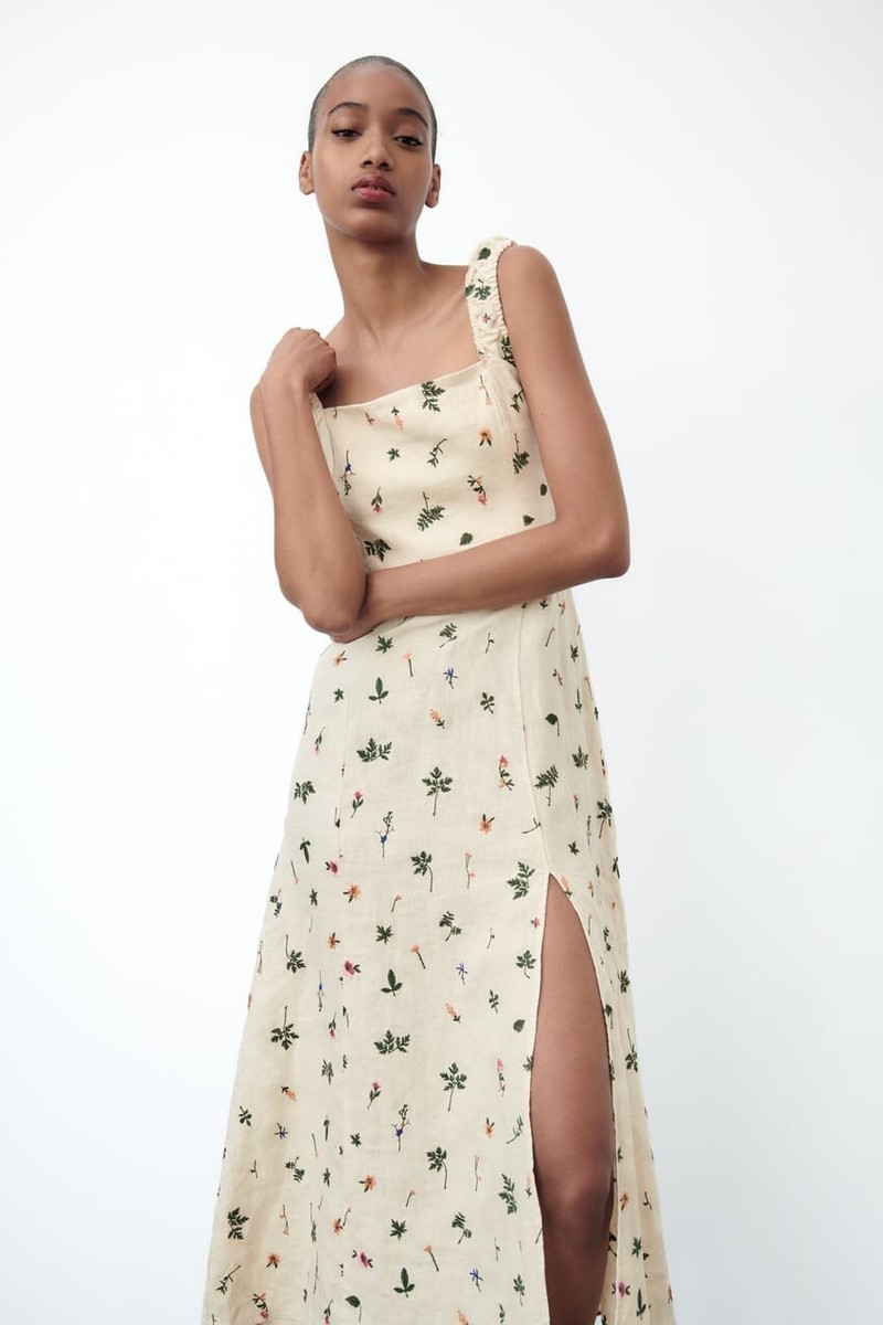 New Zara Floral Embordied Lien Dress 4786/254 | eBay