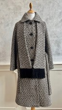Vintage 1960's Admyra 100% Wool Tweed White Brown Retro Coat + Scarf Small 10
