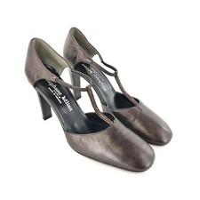 Stephane Kelian Bronze Leather Beaded T-Strap Heels US Size 7.5/UK Size 5
