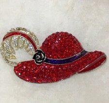 Scarlett O'Hara Red BBQ Hat Brooch Pin Rare! Red Hat Society ~ FREE Ship!