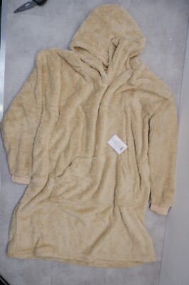 Brentford's Extra Long Teddy Hoodie Blanket Beige One Size UK