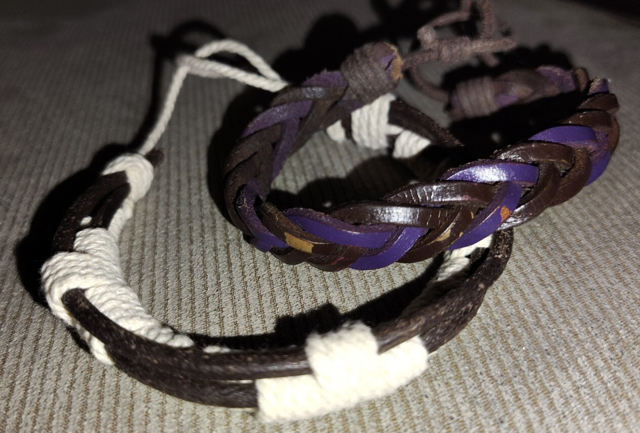 2 VINTAGE LEATHER STRING ADJUSTABLE BANGLE BRACEL… - image 5