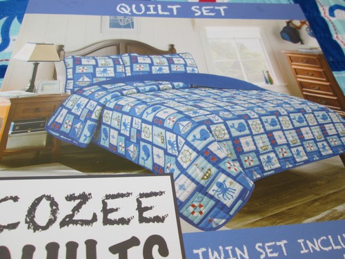 Cozee LITTLE SAILOR Twin Quilt Set ~ Sailboat, Octopus, Anchor, Whale New - Picture 2 of 12