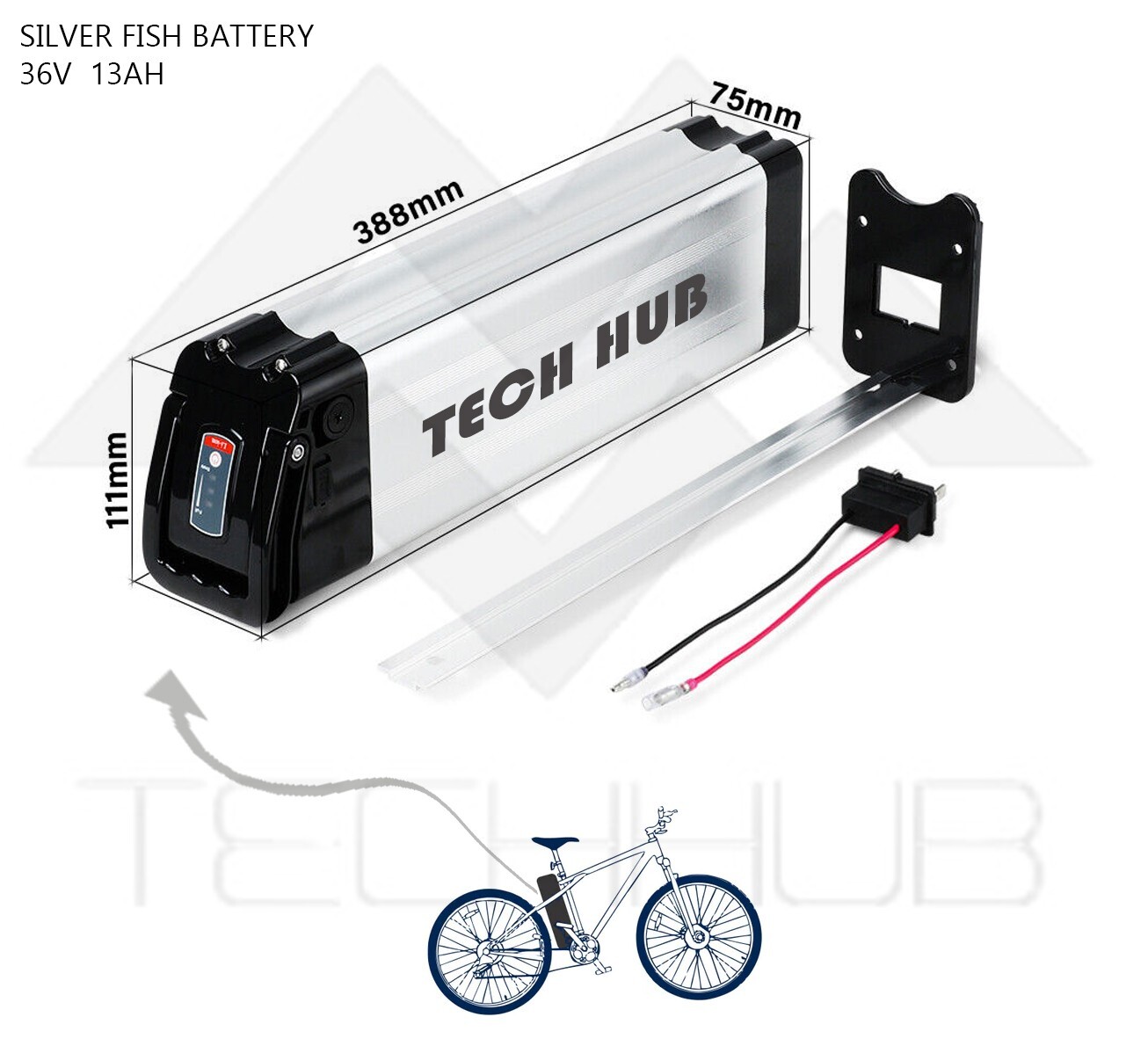 Tech Hub Silverfish ebike ebicycle battery 13ah 36V Electric Bike