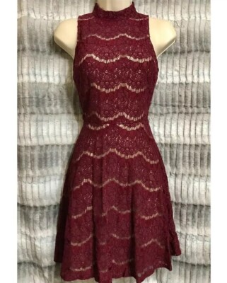 Nwt Love Fire Burgundy Sleeveless Lace Mock Neck Dress Small | eBay