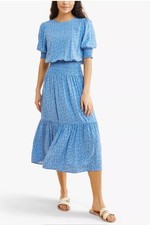 ALBARAY Sweet Daisy Midi Dress Size 10 Floral Print Blue & White RRP £89 VGC