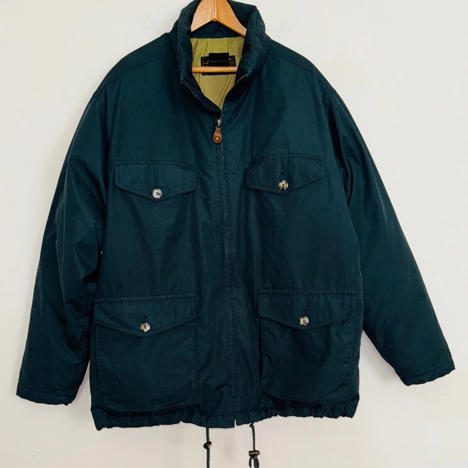 Eddie Bauer Hunter Green Goose Down Jacket Button Pockets Size L