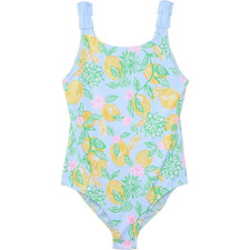 Lilly Pulitzer Abel Swimsuit Girl's 8 Blue Lemonade UPF 50 One-Piece GBO1877