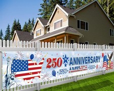 250th Anniversary American Banner 4th of July Decorations 2026, Long Fabric Four