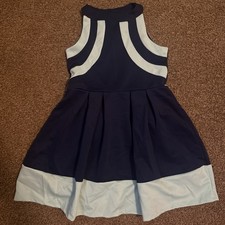 Beautees Navy and White Sleeveless A-Line Girls Dress