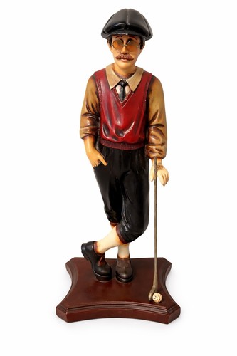Golf Player Resin Painted Figurine Sculpture Red Vest Black Cap Sports Decor