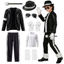 Boys 8-Piece Halloween Costume Set - 80s 90s Retro Dance Disco Cosplay Outfit