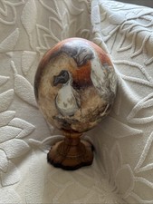 Blown Ostrich Egg On Wooden  Stand Hand Painted