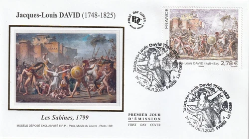 FDC 2025_First day envelope_fdc_silk_Jean-Louis David, Tableau-Les Sabines.