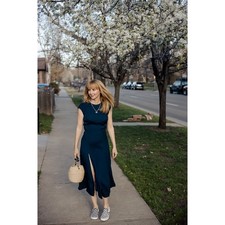 Reformation Gavin Midi Dress Side Slit Navy Size 2