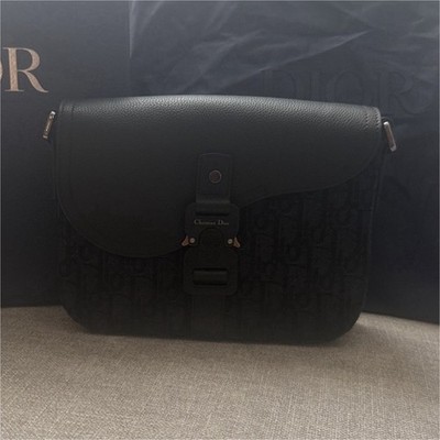 Dior Men's Black Jacquard Leather Crossbody Bag Adjustable Strap