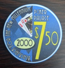 Ficha de casino numerada $7,50 Poker Palace Casino North Las Vegas, NV Millennium