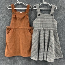 WONDER NATION Brown Corduroy Beautees Glen Check Skirt Overall Dress 7/8 M
