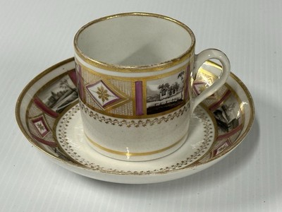 Seltene atemberaubende New Hall En Grisaille & Flieder Tasse & Untertasse Muster 436 um 1800