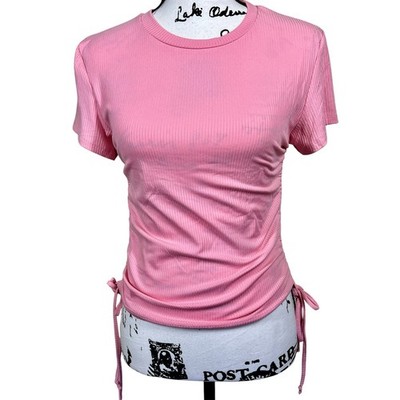 Perefectly Imperfect pink  ribbed ruched Drawstring side top size M baddie