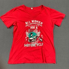 Womens Small Red Motorcycle Graphic V NeckT Shirt Biker Sexy Red Green Christmas